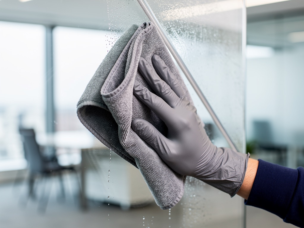 Close-up of streak-free glass being detailed with a microfiber cloth